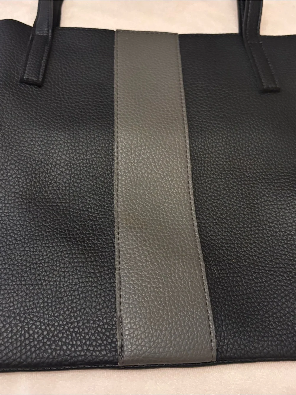 Vince Camuto Black Leather Laptop Tote with Gray Center Panel